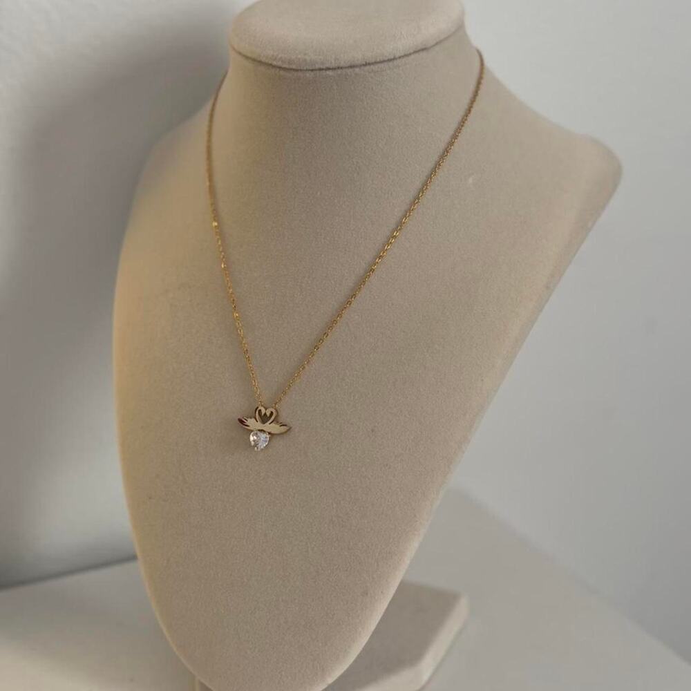 Gold Swan Necklace Heart Crystal Pendant Elegant Summer Jewelry Gift for Women - Picture 5 of 6